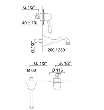 CLASSIC REVOLUTION - PRAGA - F7521CE - 2 hole wall-mounted washbasin mixer by Rubinetteria Giulini - view 3